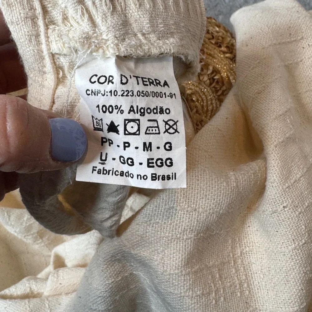 Cor D Terra Cotton Smocked Maxi Dress Beaded‎ Applique Brazil - Picture 8 of 8